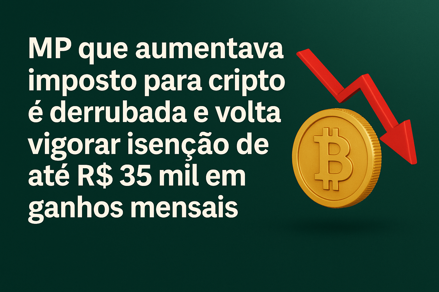 MP que aumentava imposto para cripto é derrubada e volta vigorar isenção de até R$ 35 mil em ganhos mensais